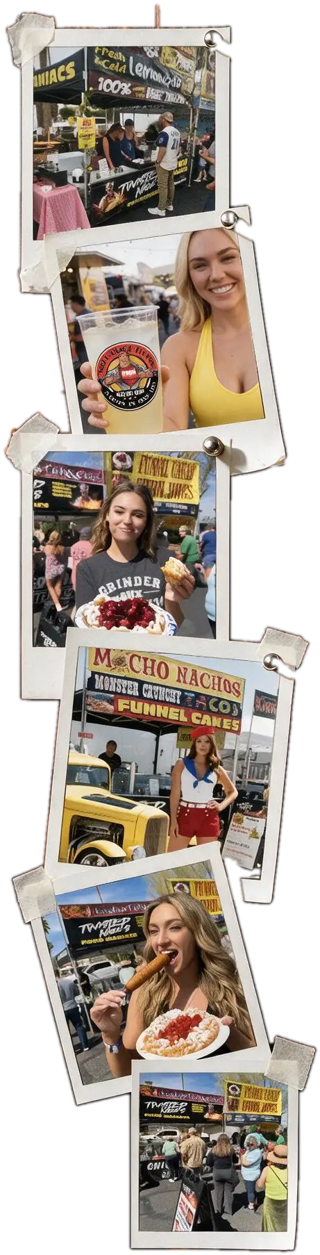 Polaroid photos of the Twisted Nick's pop-up serving crowds at car shows and festivals